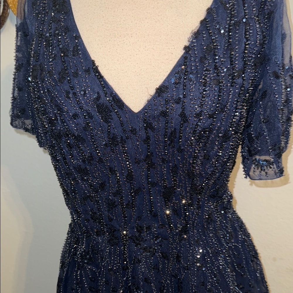 Mac Duggal Midnight Blue Sequin Midi Dress - Picture 2 of 7